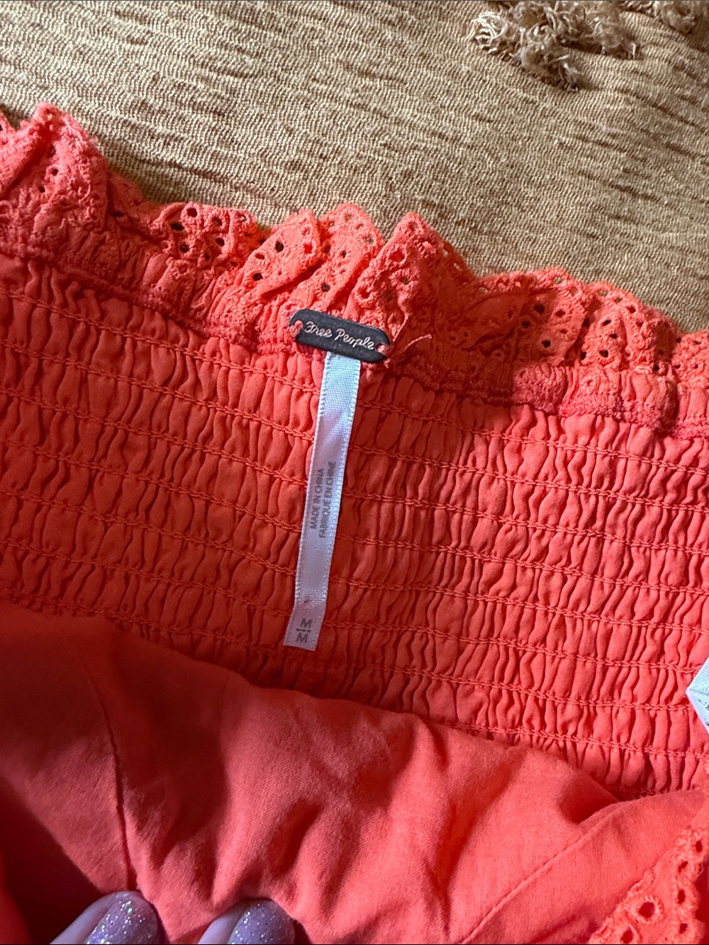 Free People Orange Eyelet Corset Tube Top Size Medium - Picture 4 of 5